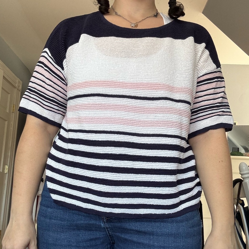 Striped Short Sleeve rain + rose Knit Top